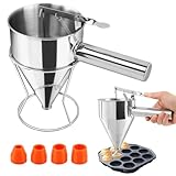 Pancake Batter Dispenser, Stainless Steel Funnel Cake Dispenser with with Squeeze Handle & Stand for Pancakes, Cupcakes, Takoyaki, Waffle and Baked Goods(Size:S,600ml)