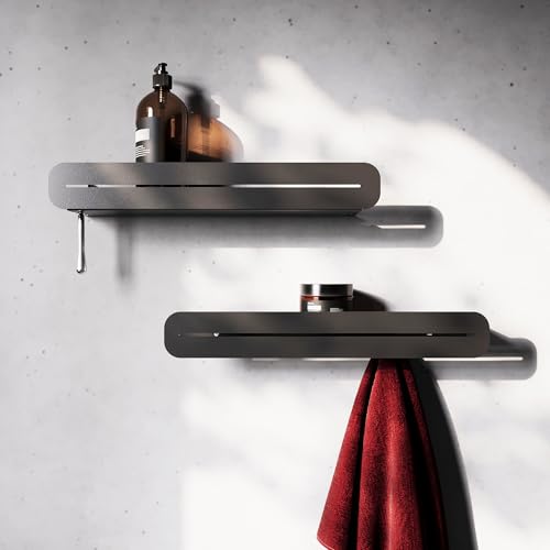 Estantería de pared para baño con ganchos, juego moderno de 2 piezas – Estante de ducha y estante con toallero de metal negro con recubrimiento en polvo – ducha, baño, cocina, pasillo - sin Taladro - imagen 3