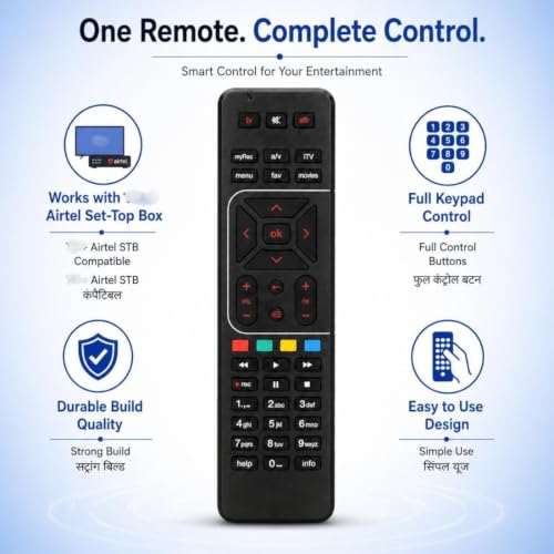 Image of BLACKSHEEP Replacement Universal Remote Compatible with HD & SD Airtel Set top Box, Suitable for Airtel Dth Remote Requires No Pairing, Match with existing Remote Control