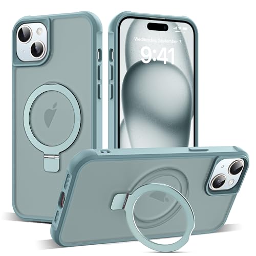SKYLMW Compatible with iPhone 15 Case with Invisible Magnetic O-Ring Stand Military-Grade Translucent Case for iPhone 15 6.1 [Compatible with Mag-Safe][Great Grip Feeling] Blue