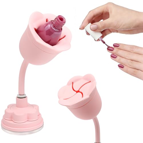 Luxe Louise Nail Polish Holder Anti-Spill Silicone Nail Polish Holder Stand Adjustable & Rotatable Nail Polish Bottle Holders Hands-Free Manicure Nail Art Tool for Home Salon Use (Pink)