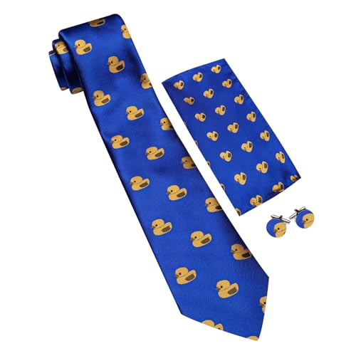 Image of Barry.Wang Fun Animal Ties for Men Designer Handkerchief Cufflink WOVEN Casual Necktie Set Festival