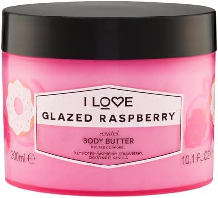 I Love Glazed Raspberry Scented Body Butter - Hydrating Body Butter for Dry Skin - Vitamin E and Aloe Vera - Shea Butter and Coconut Oil - 10.1 oz