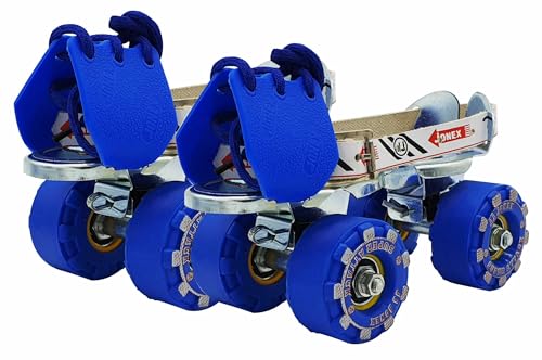 Image of Jonex Unisex Attack Adjustable Quad Roller Skates for Junior Kids (3-6 Years), Indoor Outdoor Wheels, Metal Body, 56 mm Wheels, Color - Blue
