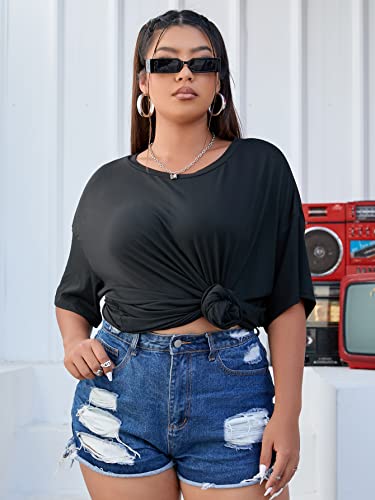 Soly Hux Women's Plus Size Butterfly Embroidered Cut Out Back Half Sleeve T Shirt Casual Tee Tops Black 2Xl #TOP1