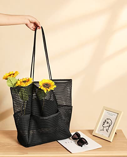 Image of Iioscre Beach Bag for Women, Causal Hobo Handbags with Zipper Inner Pocket, Foldable Swim Tote Bag for Vacation Essentials
