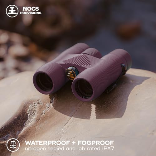 Image of Nocs Provisions Field Issue 10x32 Waterproof Binoculars, 10X Magnification, Bak4 Prism, Wide View Multi-Coated Lenses for Bird Watching, Hunting & Wildlife Viewing - Oxblood Maroon