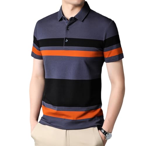 Polo en coton gris foncé haut de gamme au design rayé raffiné pour hommes