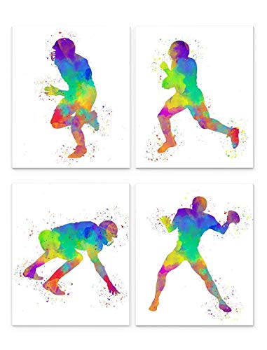 Abstract Football Wall Art Print 8 x 10 Set of 4 Unframed, White Background, Gift for American Football Player, Coach, Moms and Fan