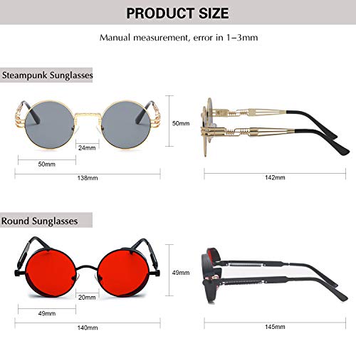 Image of PROUDDEMON Retro Gothic Steampunk Sunglasses for Women Men Round Lens Metal Frame