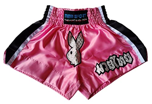 mmasport Muay Thai Shorts   Pantalones cortos Thai Boxeo Kick Boxing MMA Satinados Rabbit, Rosa, S
