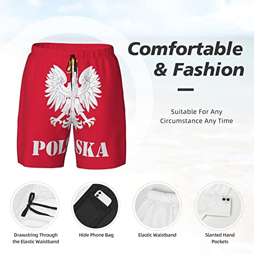 Poland Polish Flag Men's Swim Shorts Beach Trunks with Compression Lined and Pockets4
