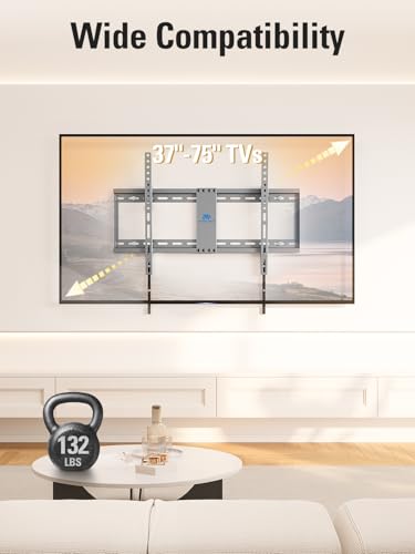 Mounting Dream TV Wall Mount for Most 37-75 Inch Televisions, Universal Tilt TV Mount Fits 16", 18", 24" Studs, Max VESA 600x400mm, 132lbs, Low Profile Flat Wall Mount Bracket, MD2968-LK