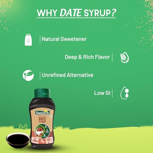 Image of Sweetch Assorted Natural Syrup (Date + Coconut + Palm) 400 gm - Healthy Sugar Replacement, Low GI, No Chemical & Free Flow | For Milk, Cookies, Milkshakes | Sweetener, Pack of 3