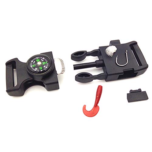 HYSH 10 PCS Emergency Whistle Buckle Come with Compass Fire Starter Flint Scraper for Outdoor Camping Paracord Bracelet Plastic Survival Travel Kits Buckles Striker (Black)