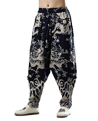 Men`s Chinese Traditional Dragon Baggy Harem Pants Trousers2