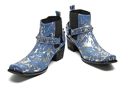 Santimon Chelsea Boots Men Party Dress Casual Square Toe Cowboy Boots Fashion Comfort Buttons Beaded Western Ankle Boots for Mens4