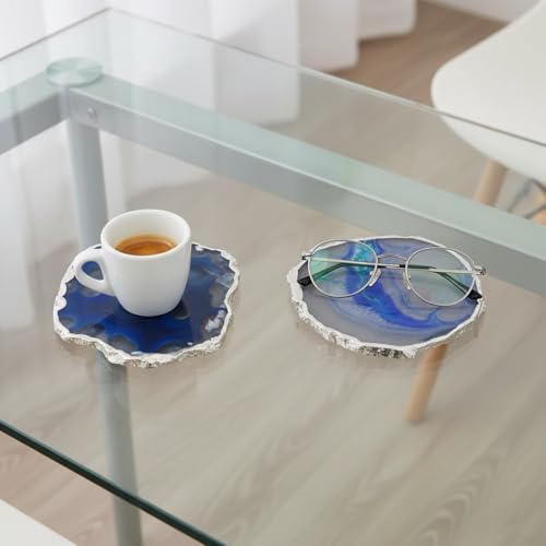 Image of Natural Agate Stone Tea Coasters Set | Premium Stone Coasters for Tea, Coffee & Glass | Heat Resistant Coasters for Dining Table, Office Desk & Home Decor | Pack of 2 | Color -Blue