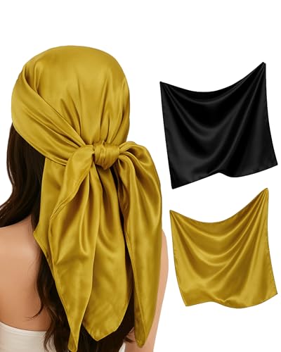 Satin Head Scarf for Women – 2 Pack 35 Inches Square Scarf, Sleeping Hair Wrap Bandana