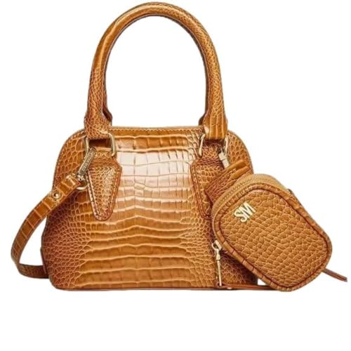 Steve Madden BHOPE Mini Sized Dome Cognac Crocodile roc Embossed Faux Leather Top Handle Mini Size Handbag Crossbody Shoulder Bag - Main Image
