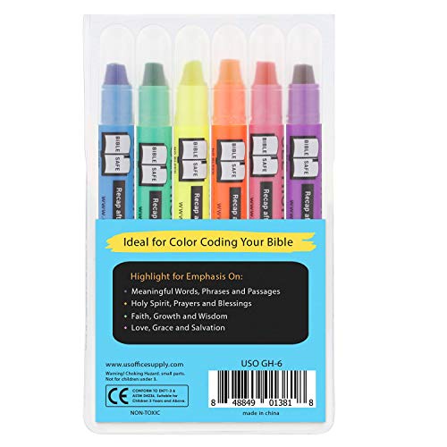 U.s. Office Supply Bible Safe Gel Highlighters, 6 Pack Set - 6 Different Bright Neon Fluorescent Highlight Colors Yellow, Orange, Pink, Purple, Green, Blue - Won't Bleed, Fade Or Smear - Study Guide #TOP1