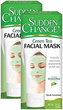 Sudden Change Green Tea Facial Mask – Diminish Wrinkles, Puffiness & More - Improve Texture, Purify Pores & Remove Excess Oil – Made with Antioxidants - Cooling Sensation for Relaxation (3.4 oz, Pack of 2)