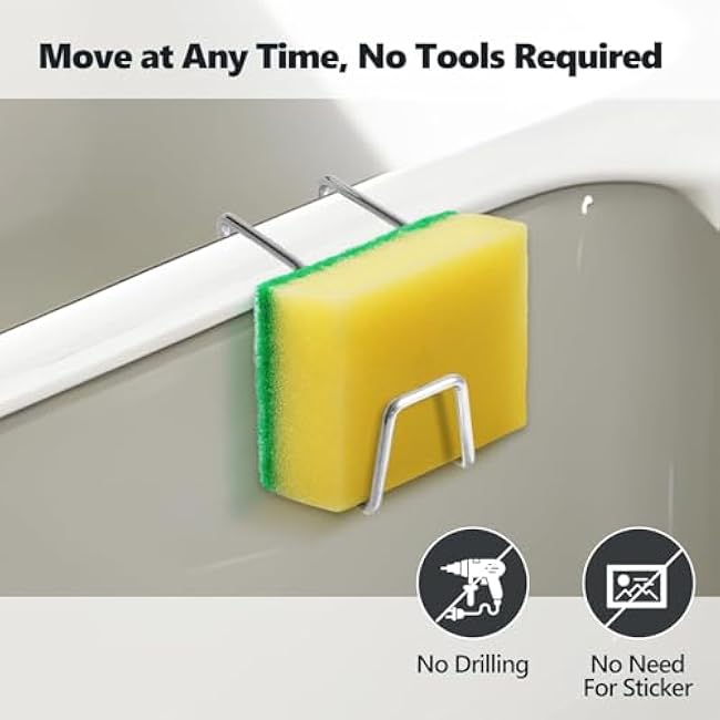 Sponge Organizer for Kitchen Sink, Draining Dish Brush Holder, Removable Hangable Rack, Space-Saving Design for Farmhouse, Easy Drainage, Kitchen Counter Storage