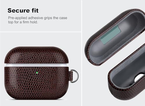 Image of Haobobro Handmade Case - for AirPods Pro 3 Case Cover with Keychain - Selected Vegan Leather, Lizard Skin Texture, Drop Protection Hard Shell Cover for AirPods Pro 3rd Generation Earbuds - Coffee
