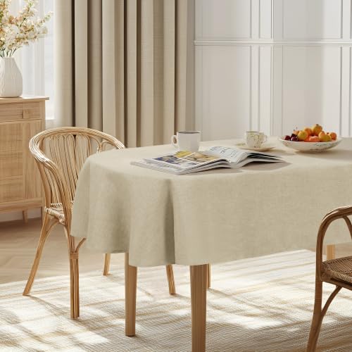 JIUZHEN Faux Linen Oval Tablecloths, Decorative Wrinkle Free Texture Rustic Table Cloth Cover for Home Kitchen Dinning Wedding Party Banquet (52 x 70 Inch,Beige)