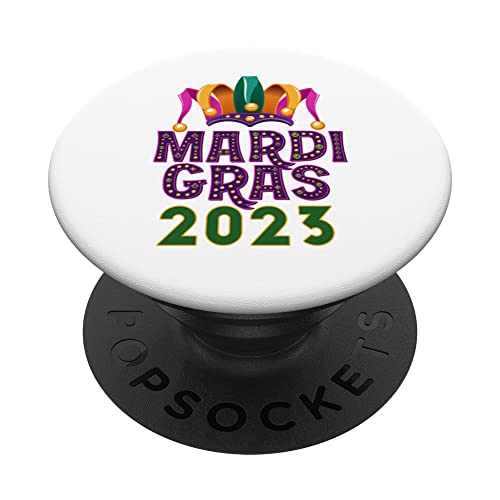 Mardi Gras Jester Hat 2023 Fat Tuesday Celebration PopSockets Swappable PopGrip, Black