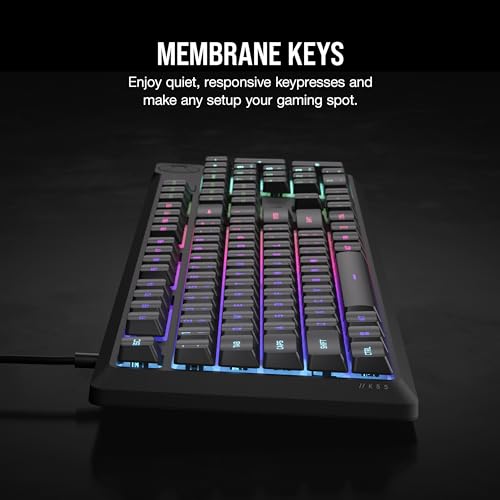 Image of Corsair K55 CORE RGB Membrane Wired Gaming Keyboard - Quiet, Responsive Switches - Spill Resistance - Ten-Zone RGB - Media Keys - iCUE Compatible - QWERTY NA - PC, Mac - Gray