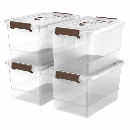 Image of 17 Qt Clear Stackable Storage Bins with Lids, Locking Latch Plastic Organizer Containers, Space-Saving Nestable Tote Boxes for Closet Pantry Laundry Room Garage, 4-Pack
