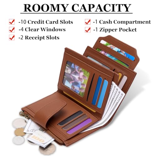 Image of Airkit Small Wallet Women RFID Blocking Soft Leather Bifold Compact Card Holder Wallet for Women with Zipper Coin Pocket 4 ID Window