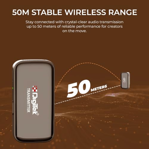 Image of Digitek (DWM 120 Wireless Microphone System, Noise Reduction, 2.4G Mic with 50m Range & 4.5Hr Battery, for iPhone & Android Smartphones, Ideal for Vlogging, Streaming & Interviews