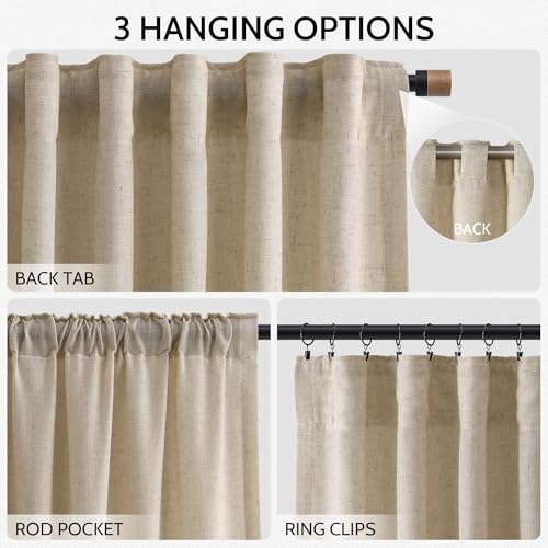 Image of Nanspring Taupe Burlywood Curtains 108 Inches Long for Living Room Linen Burlap Rustic Farmhouse Sheer Curtains with Back Tab Floor to Ceiling High Window Curtain for Bedroom 52x108, 2 Panels
