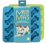 Messy Mutts Silicone Treat & Topper Making Mold | 2 Pack | 12 Bone Shaped 1 oz Molds | 9" x 9" Tray | Dishwasher, Freezer Safe | Blue/Green