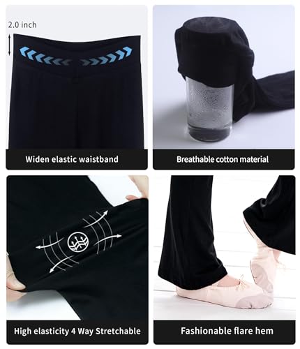 Phoeswan Girl's Leggings High Waisted Flare Leggings Pants, Cotton Black Bell Bottoms for Girls, Full Length Jazz Dance Pants4