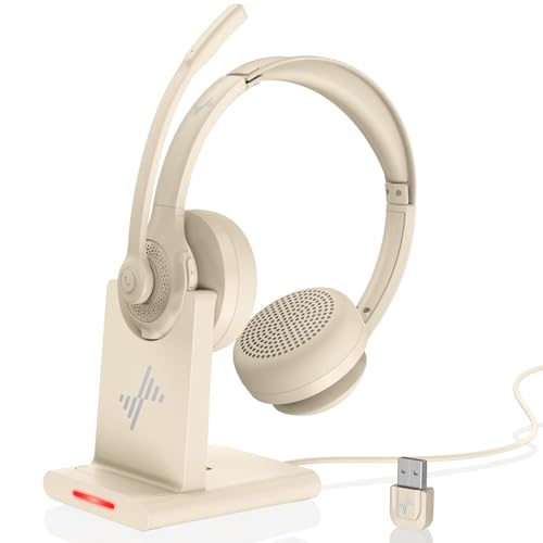 Bluetooth Wireless Headset with Mic for Work, Bluetooth 5.2, Advanced Noise Reduction Microphone, Clear Calls - Comfortable On-Ear Headphones, Applicable to PC, Laptop, Phone, Android, Zoom, Office