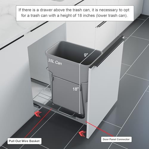 Image of Dowell B15 Aluminum Base Wastebasket Pullout with Door Mount and 35Qt /9Gal Plastic Bin (4012 0115+35)