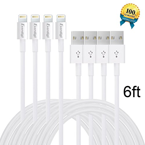 EverDigi 4 Pack 6FT iPhone Lightning Cable Cord USB Charging Cable Cord Charger for iphone SE ,6s, 6s plus, 6plus, 6, 5s 5c 5, iPad Mini, Air, iPad5, iPod. Compatible with iOS9.
