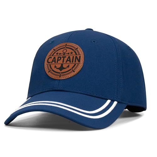 Image of Captain and First Mate Hat for Men Women, Cool Gifts for Boat Owners or Costume, White /Blue