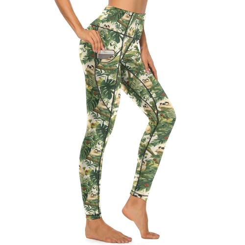 Leggings de entrenamiento con divertidos perezosos tropicales y bolsillos útiles