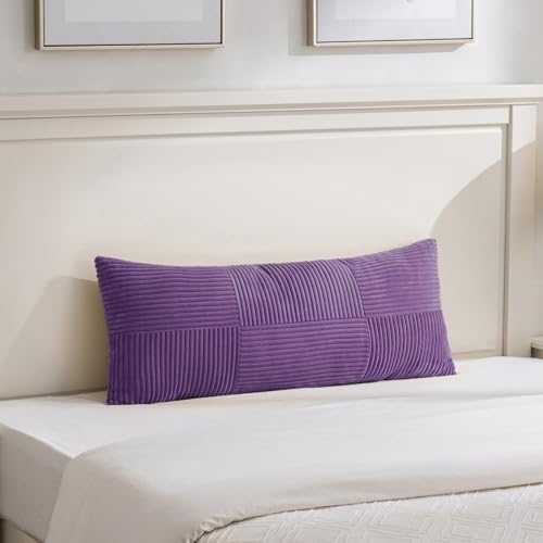 Image of Fancy Homi Set of 2, Purple Patchwork Corduroy Decorative Soft Striped Modern Accent Cushion Case Farmhouse Boho Neutral Throw Pillow Covers for Chair Couch Bed Sofa Living Room 36x14 Inch