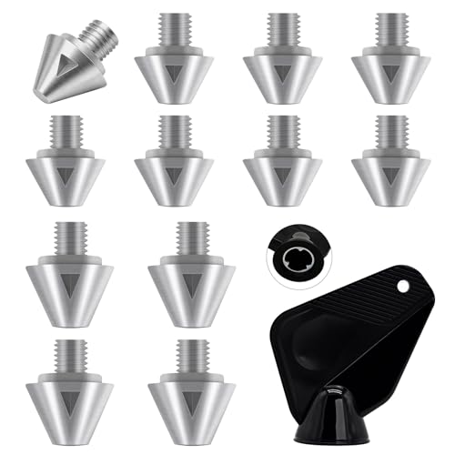 Mengudig 13 Pcs Soccer Replacement Studs with Wrench, Aluminum Screw-in Cleat Spikes for Soft Ground, Compatible with adidas & M6 Thread Soccer Boots (Silver)