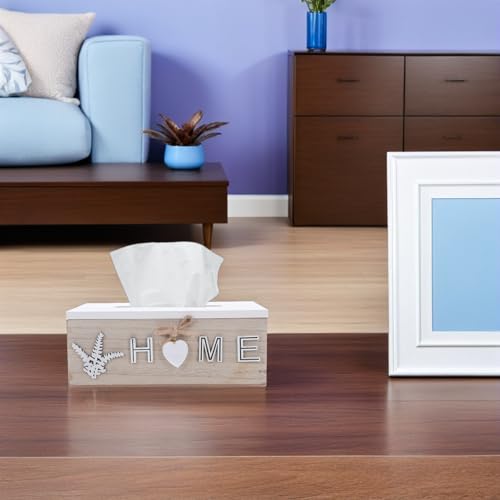 Caja de pañuelos de MDF rectangular color beige para organizar el hogar 5