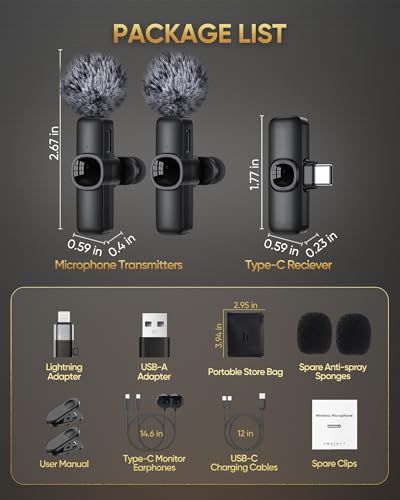 Microfone Lavalier sem fio para iPhone/Android/Laptop/PC, IUMAKEVP 360° Clipe ajustável no microfone