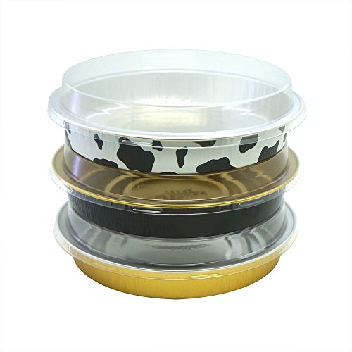 Mystar Set Of 12, 6" Round Shape Non-Stick Aluminum Baking Cups, Mini Pizza Pans, Pie Tins, Pastry Mold With Lids, 3 Colors (Gold, Millcow, Black&Gold) #TOP5