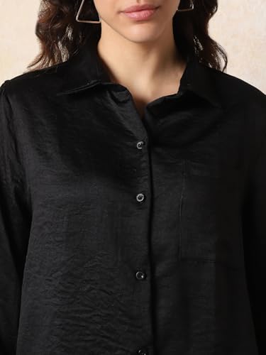 Image of High Star Women Boxy Spread Collar Long Sleeves Solid Shirts 43