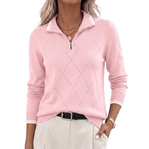 Image of JACK SMITH Quarter Zip Pullover Sweaters for Womens, Rib Polo Sweater Tops