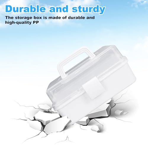 Image of Tackle Box Organizers and Storage,9.8inch Craft Organizers and Storage,Three-Layer Sewing Box With 2 Trays,Medicine Storage Box With Handle For Nail、Makeup、Diamond Painting、Building Blocks (White)